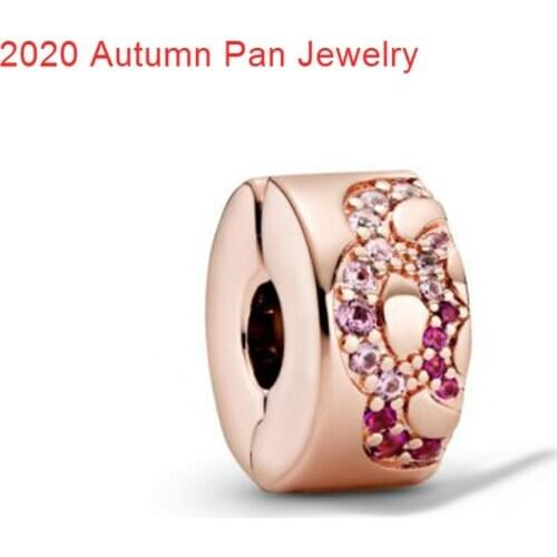 2020 Autumn 925 Sterling Silver Beads Rose Gold Clip Charm Fit Original Pan Bracelets Women DIY Lady Gift