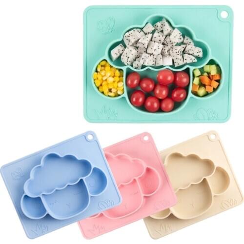 Food Grade Silicone Cartoon Sheep Baby Dishes Meal Plate Meal Mat Integrated Design Creative Grid Bowl Infant Children Dishes
