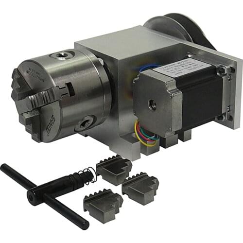 Hollow shaft 3 Jaw chuck Rotary Axis 80mm CNC A 4th axis for cnc router engaving machine