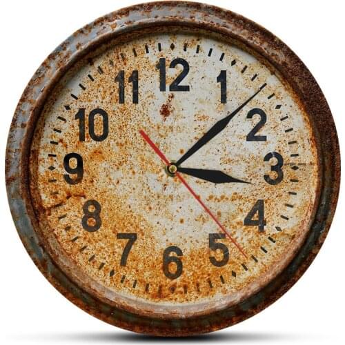 Retro Rusty Old Wall Clock 3D illusion Printed Acrylic Wall Clock Living Room Primitive Timepiece Art Decor Hanging Wall Watch