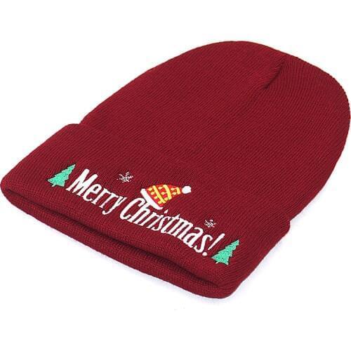 Embroidery Merry Christmas beanies Christmas gifts Temperamental wine red warm winter knitted skullies beanie hat hip hop cap