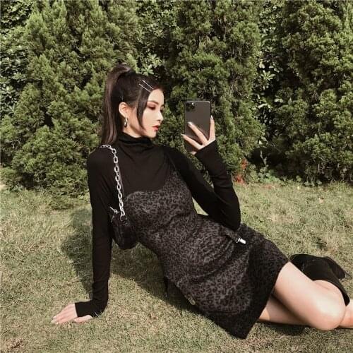 Ruibbit New Arrival Spring Autumn Hot Girl Gothic Sexy Sling Dress Leopard Print Balck Women Sleeveless Mini Short Dresses