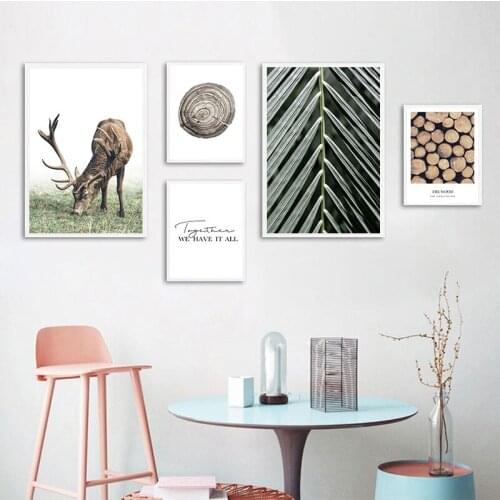Scandinavian Nordic Style Deer Wood Wall Art Canvas Print Painting Decorative Picture Modern Living Room Decoration