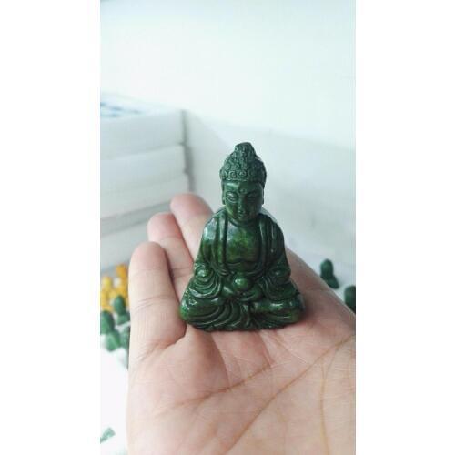 CHINESE OLD HANDWORK GREEN JADE CARVING BUDDHA PENDANT NETSUKE