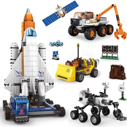Creator Series Space Shuttle Launch Center Building Blocks Lunar Rover Moon Satellite Model Rocket Base Mars Rover Toys For Kids