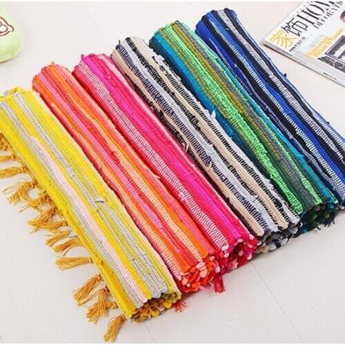 Stripe Handmade Knitted Carpet Absorbent Entrance Mats Multicolor Door Mat