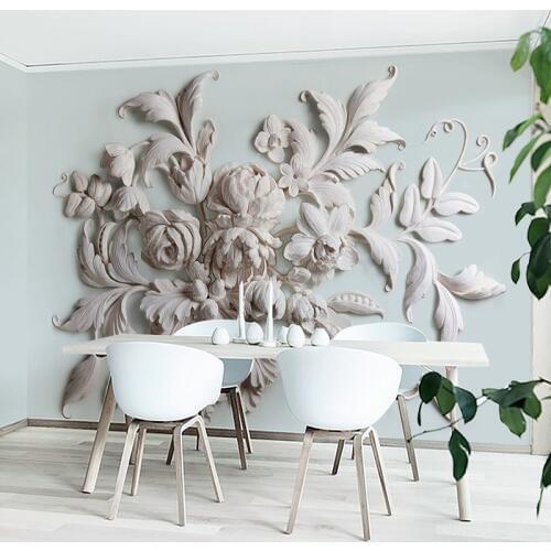 High Quality Modern 3D Wallpaper European Style Stereo Relief Leaf Photo Mural Wallpaper Dining Room Hotel Bedroom Design Fresco
