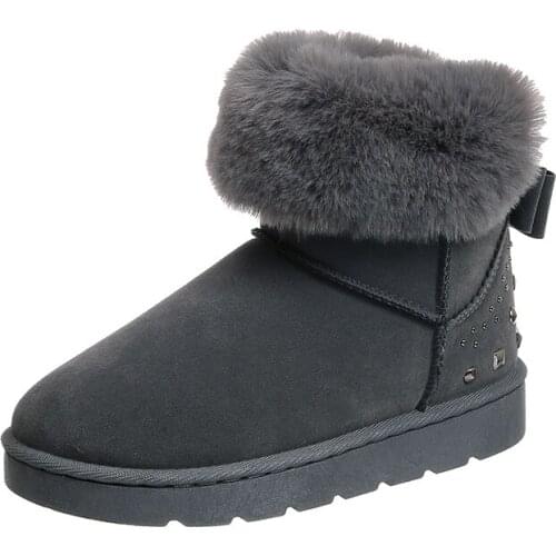 Fad New Warm Plush Women Shoes Woman Winter Snow Boots Rivet Bow Knot Thick Bottom Flat Platform Plus Size Slip on Ankle Boots