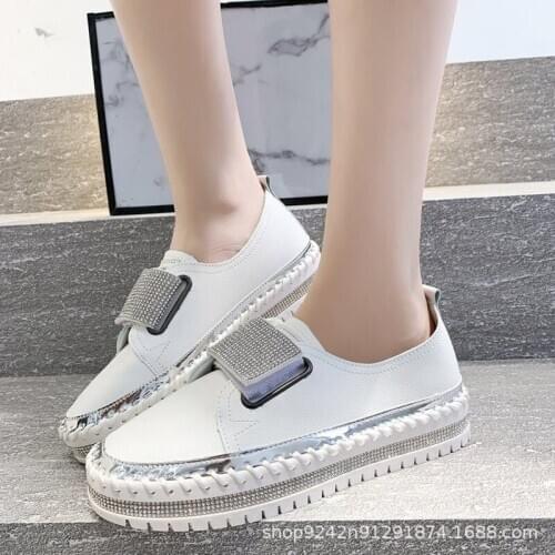 2020 Autumn Fashion New Womens Shoes Rhinestone Flat Round Toe Large Size Single Shoes Platform Shoes Zapatos De Mujer