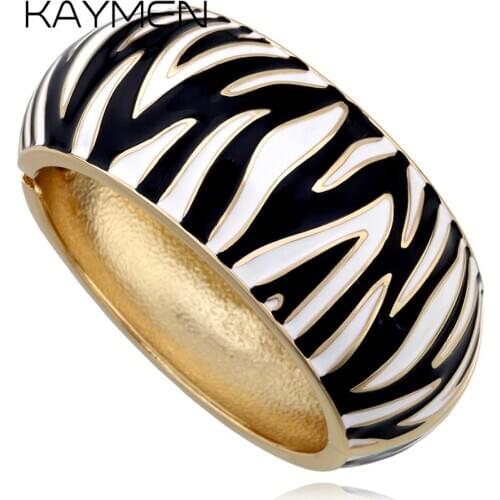 New Arrival Golden Plated Zebra-Print Shape Round Bangle Cuff Bracelet for Women Party Prom Wedding Gift Jewelry 2 Colors