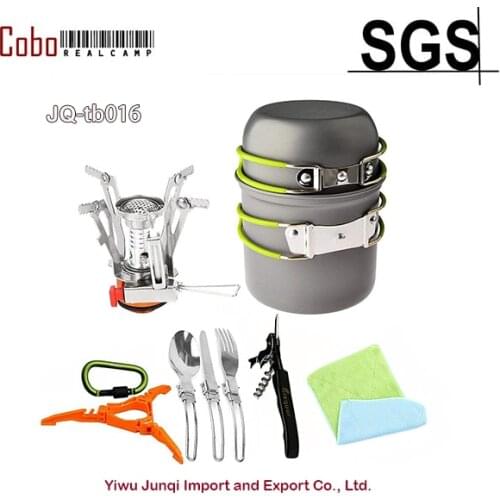 12-17Pcs Camping Cookware Stove Stand Tripod Folding Spork Set Hiking Backpacking Non-Stick Cooking Picnic Knife Spoon Wine Open