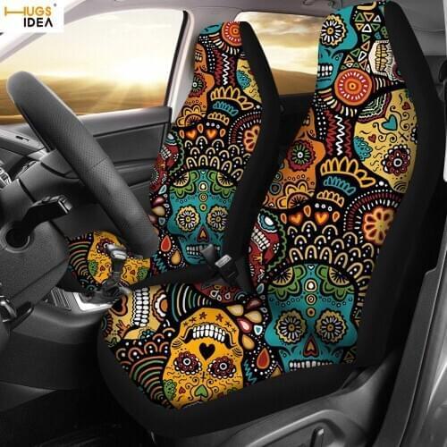 2Pcs Sugar Skull Car Seat Cover SUV Interior Decoration Sheet Cushion Protector Anti Dirty Fit Universal Vehicle Accessories