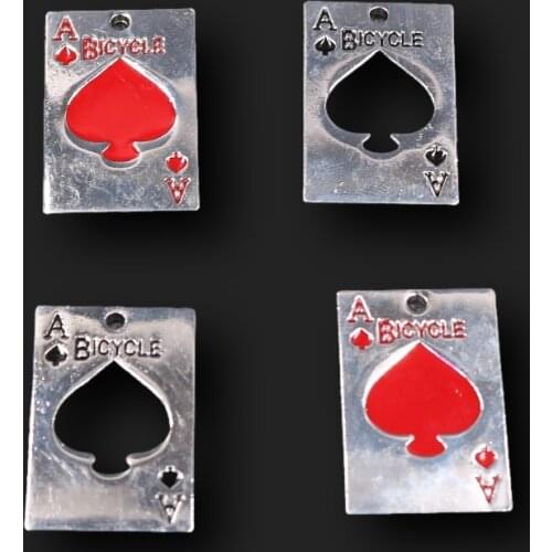 4pcs Stainless Steel Hip-Hop Style Playing Card Spades/Red Peach*A* Pendant DIY Charm Necklace Bracelet Jewelry Crafts Making