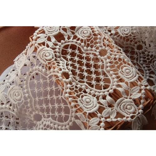 24cm(9.45 Inch) Width Elegant White Cotton Lace Trim Embroidered Hollowed Out Lace Trim, High Quality lace trim