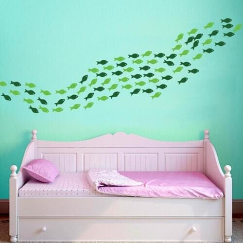 76pcs School of Fish in 2 colour ways Removable wall stickers for Kids room / Nursery DIY Wall Stickers adesivo de parede D492