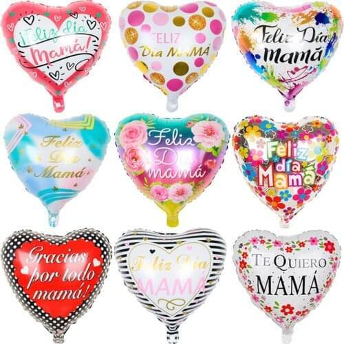 9pcs New Printed Spanish Mother Foil Balloons Mothers Day Heart Shape I Love You Mama Balloon Gifts Birthday Party Decoration