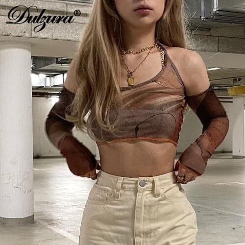 Dulzura Tie Dye Print Halter Tanks With Gloves Lace Up Crop Top Bodycon Sexy Streetwear Club Party Casual 2021 Summer Clothes