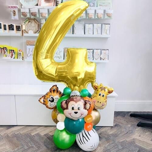 0-9 Years Birthday Number Foil Balloon Jungle Animal Decor Zoo Theme Latex Balloons Set Kids Birthday Party Baby Shower Supplies