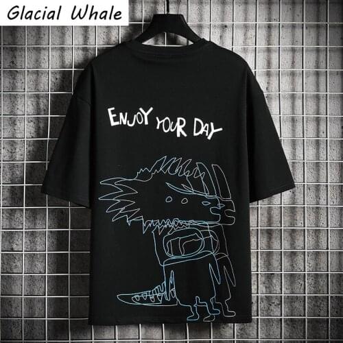 GlacialWhale Mens Oversized T-shirt Men 2021 New Summer Graffiti Tops Print T-shirts Hip Hop Tshirt Male Black T Shirt For Mens