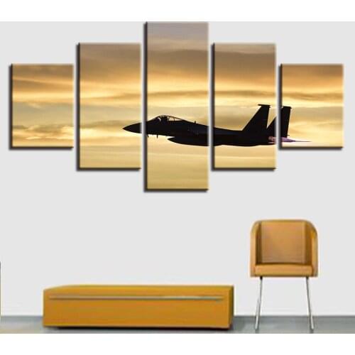 Art Home Framework Living Room HD Printed Modern 5 Panel Aircraft Flying Modular Decoration Posters On Canvas Wall Painting