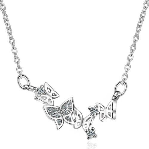 Exquisite Tiny Butterflies Zirconia Pendant Charm Necklaces Silver Color Chain Choker Necklaces Fashion Jewelry Gifts for Women