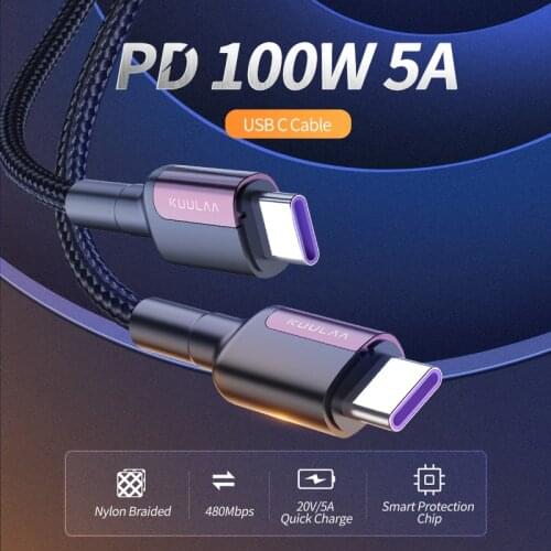 KUULAA Zinc alloy TPE nylon braided wire Type C to USB C cable POCO X3 Type-C PD 100W Fast Quick Charge 3.0 USB-C For XIAOMI