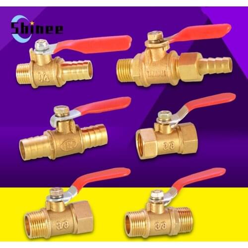 Brass Water Oil Air Gas Fuel Line Shutoff Ball Valve Pipe Fittings Pneumatic Connector Controller Handle 6-12MM Hose Barb Inline