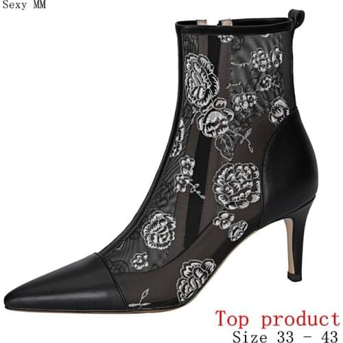Summer Women Ankle Boots High Heels Woman Short Boots High Heel Shoes Genuine Leather Small Plus Size 33 - 40 41 42 43
