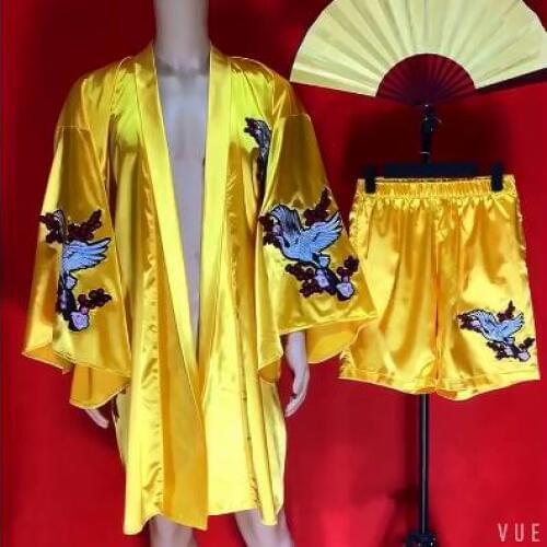 Hot 2020 New Arrival Dress Nightclub Bar Men And Women Crane Kimono Costume Dj Personality Fashion Jazz Dance Jacket
