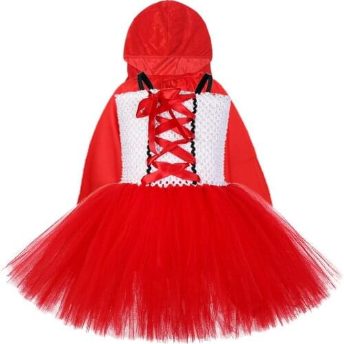 Little Red Riding Hood Costumes for Girls Princess Tutu Dress with Cloak Christmas Halloween Costume for Kids Girl Tulle Outfits