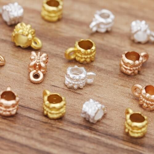 Mibrow 50pcs/lot Hole Size 4mm European Round Charm Beads Metal Spacer Loose Beads For Bracelet Necklace Jewelry Making Findings