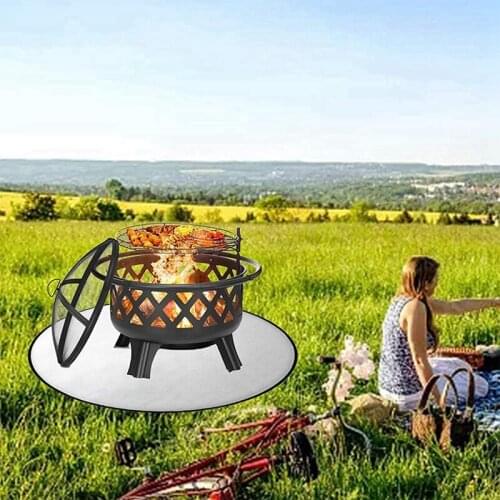 MLGB 32in Round Fire Pit Mat Grill Mat Deck Protector Fire Mat for Fire Pit Heat Proof Mat Barbecue Mat Outdoor Fire Mat