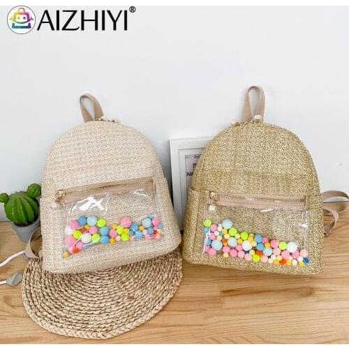 Fashion Women Summer Straw Woven Patchwork Transparent Backpack Ladies Casual Small Purse Handbags Rucksacks durable Ladies Bag