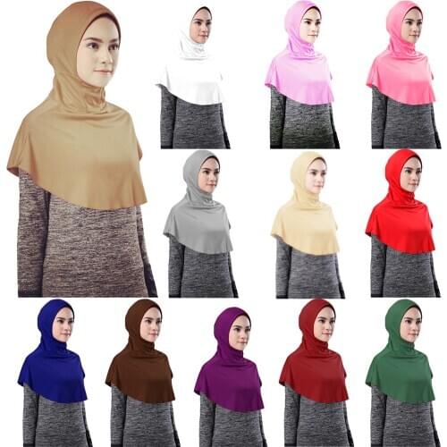 Islamic Hijab Hooed Neck Chest Cover Muslim Women Under Scarf Turban Shawl Wrap Headscarf Turban Sports Outwear Caps