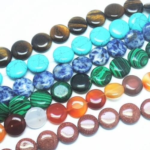 25pcs natural black onyx stone sodalite turquoisee crystal opal glass carneliaDIY jewelry beads accessories coin shape size 16mm