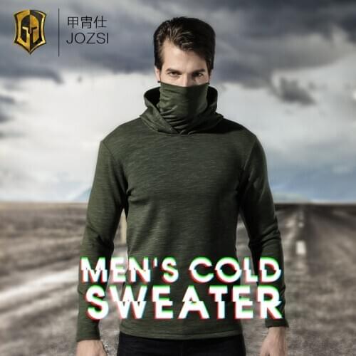 New High-Niecked Mens Tactical Male Outdoor Long Sleeve T-Shirt Breathabel Warm Sport Shirt Men Hiking Cotton Keep Warm Sweater