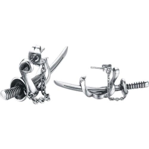 The latest mens samurai curved sword Earrings mens small retro Samurai knife piercing punk jewelry