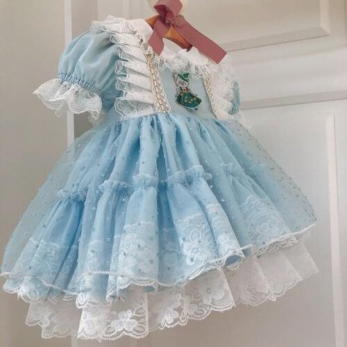 2020summer New Spanish Blue Dress VTG Dream Catcher Doll Dress Kids Dresses for Girls Childrens Day Wedding Party Dress