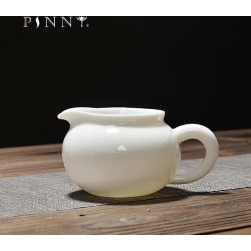 PINNY 225ml White Porcelain Cha Hai Pigmented Ceramic Fair Cups Chinese Kung Fu Teacups Hand Made Chinaware Minute Tea Utensils