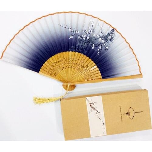 Gift Box Hardcover Folding hand Fan Friend Top Grade Brown Bone Plum eventail a main wedding favors and gifts