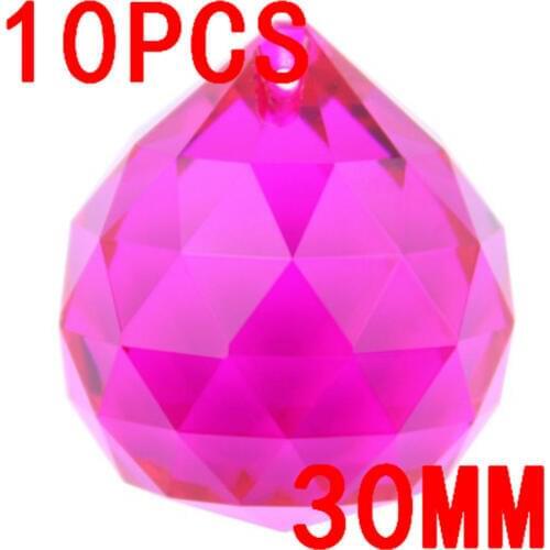 30mm Fuchsia Faceted Crystal Ball Chandelier Pendants 10pcs/bag Glass Drop Prisms Wedding Lighting Hanging Part Home/Car Decor