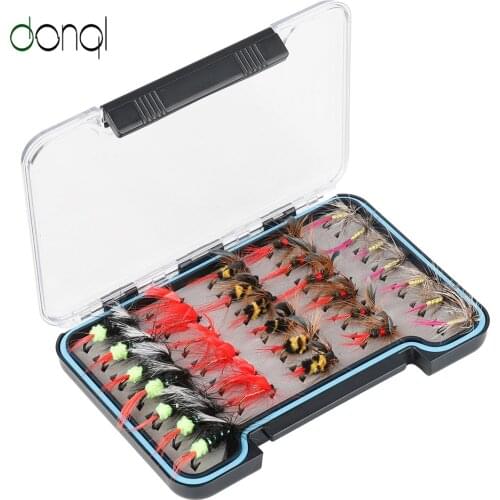 DONQL Fly Insect Fishing Lure Set 32pcs Artificial Bait Sharpened Carbon Crank baits With Boxed Trout Fishing Accessories Tools
