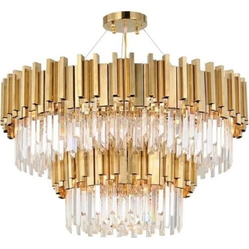 Living Room Luxury Gold Steel K9 Crystal Led Pendant Chandelier Luminaria Hanging Lamp Indoor Lighting Lamparas Fixture