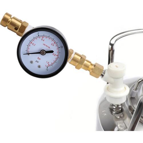 1 x 0~15psi Ball Lock Adjustable Pressure Relief Valve Gauge For Beer Keg Home Brew