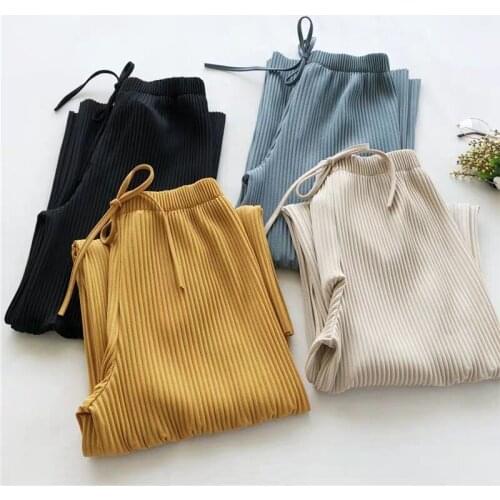 Sleep Bottoms Summer Trousers Womens Home Clothes Sleepwear Cotton Checked Pajamas Loose Summer Comfortable Pants Light Wide