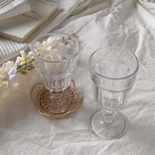 Nordic carved high foot glass milk tea latte Japanese retro ice coffee cup chocolate dessert ice cream cup mojito cup