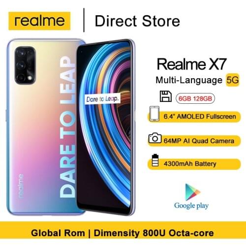 Realme X7 5G Cell phone Android 6.4 Inch FHD+ Dimensity 800U Octa-core 64MP Rear Camera 4300mAh 6GB RAM 128GB ROM Mobile Phone