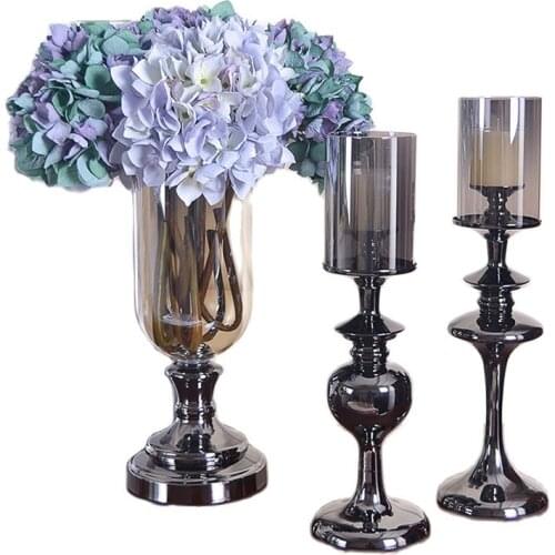 Modern Nordic Retro Candle Holders Glass Black Candlestick New Classical Romantic Candles Home Decoration Ornament Gift FC417