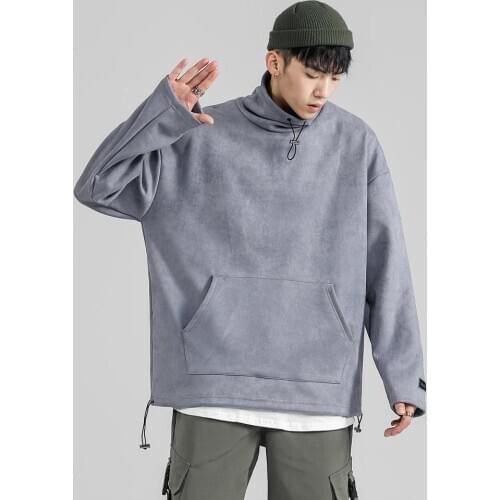Autumn / Winter Solid Color Matte Suede Sweatshirt Mens Hip Hop Pullover Hoodies Streetwear Casual Tracksuit Fashion Clothes Top