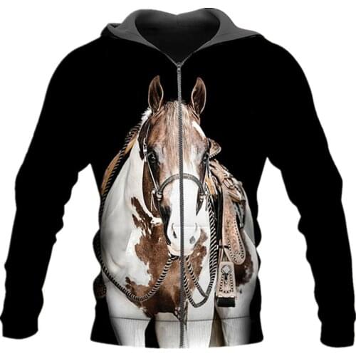 Hot Sale Men/Women 3D Zip Hoodie Horse Print Long Sleeve Sweatshirt Fashion Casual Jacket